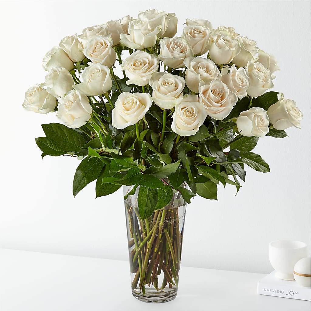 Long Stem White Rose Bouquet – BRICK HOUSE FLORIST & GIFTS, Staunton IL