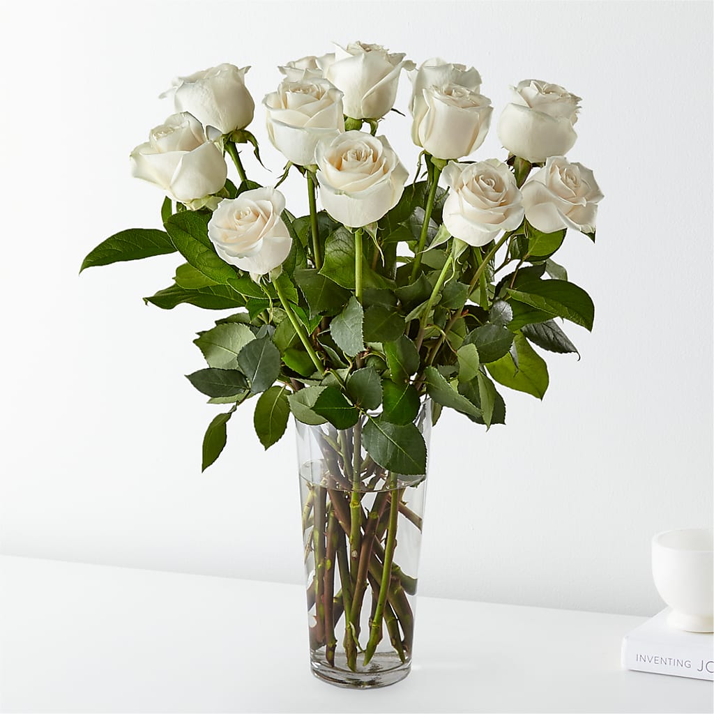 Long Stem White Rose Bouquet – BRICK HOUSE FLORIST & GIFTS, Staunton IL