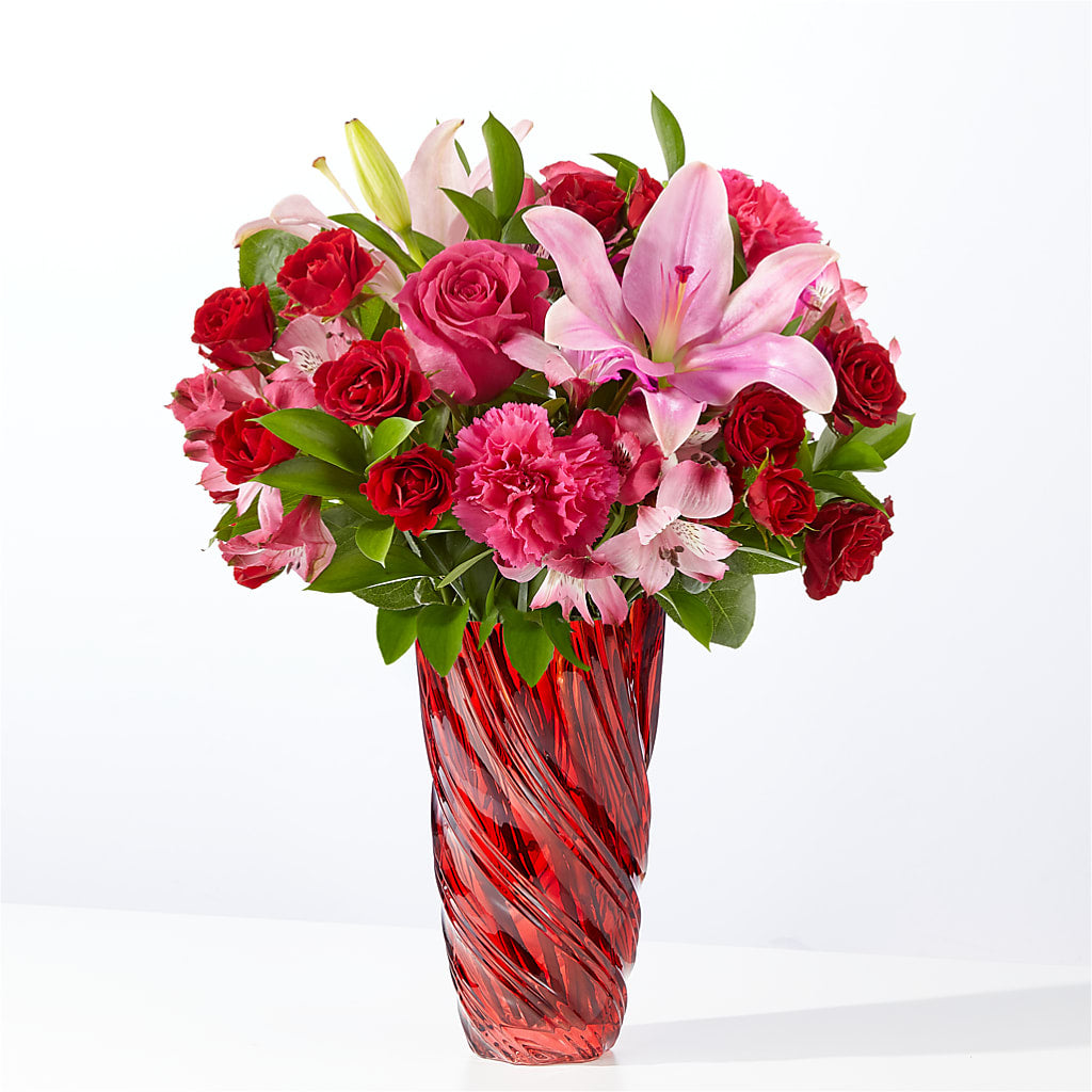 In Love Bouquet with Luxe Swirl Vase – BRICK HOUSE FLORIST & GIFTS, Staunton IL