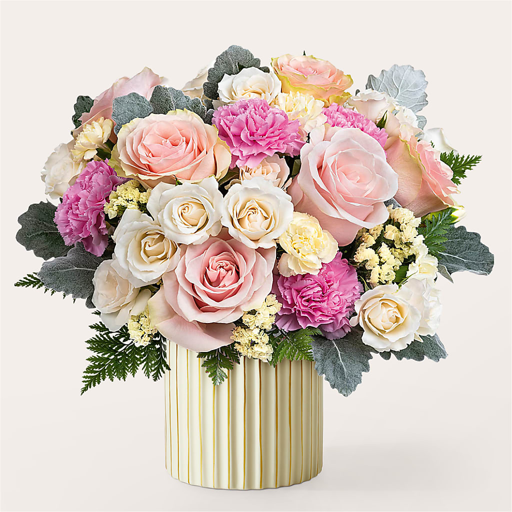 Blissful Moments Bouquet with Ivory Vase – BRICK HOUSE FLORIST & GIFTS, Staunton IL