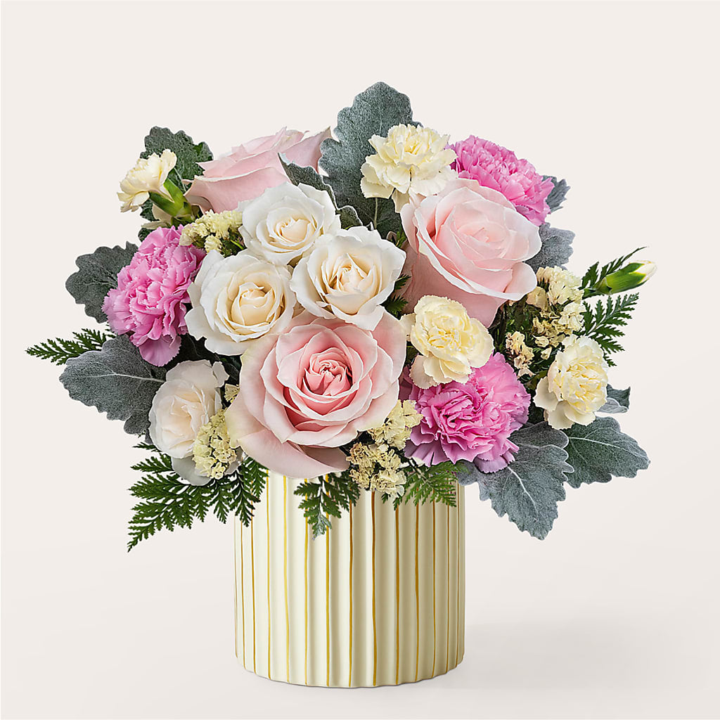 Blissful Moments Bouquet with Ivory Vase – BRICK HOUSE FLORIST & GIFTS, Staunton IL