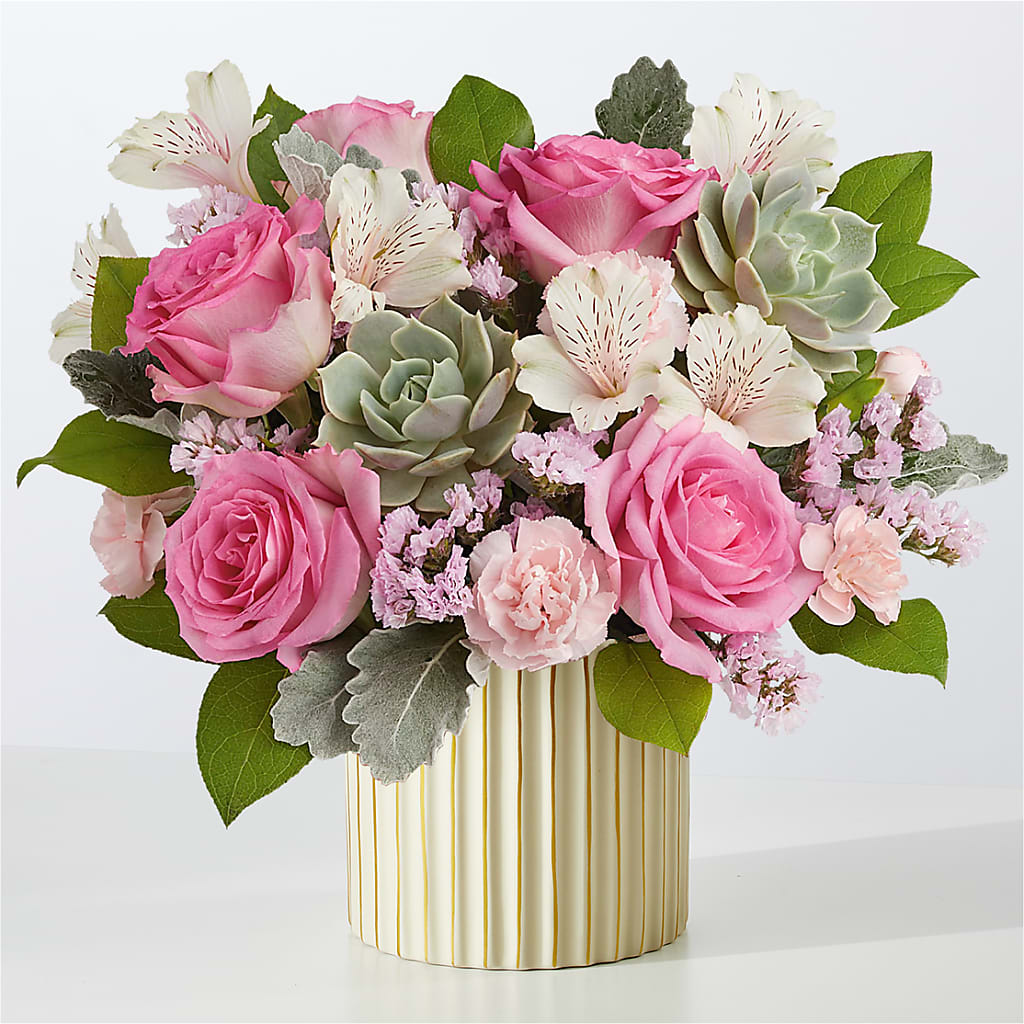 Dusty Rose Bouquet with Ivory Vase – BRICK HOUSE FLORIST & GIFTS, Staunton IL
