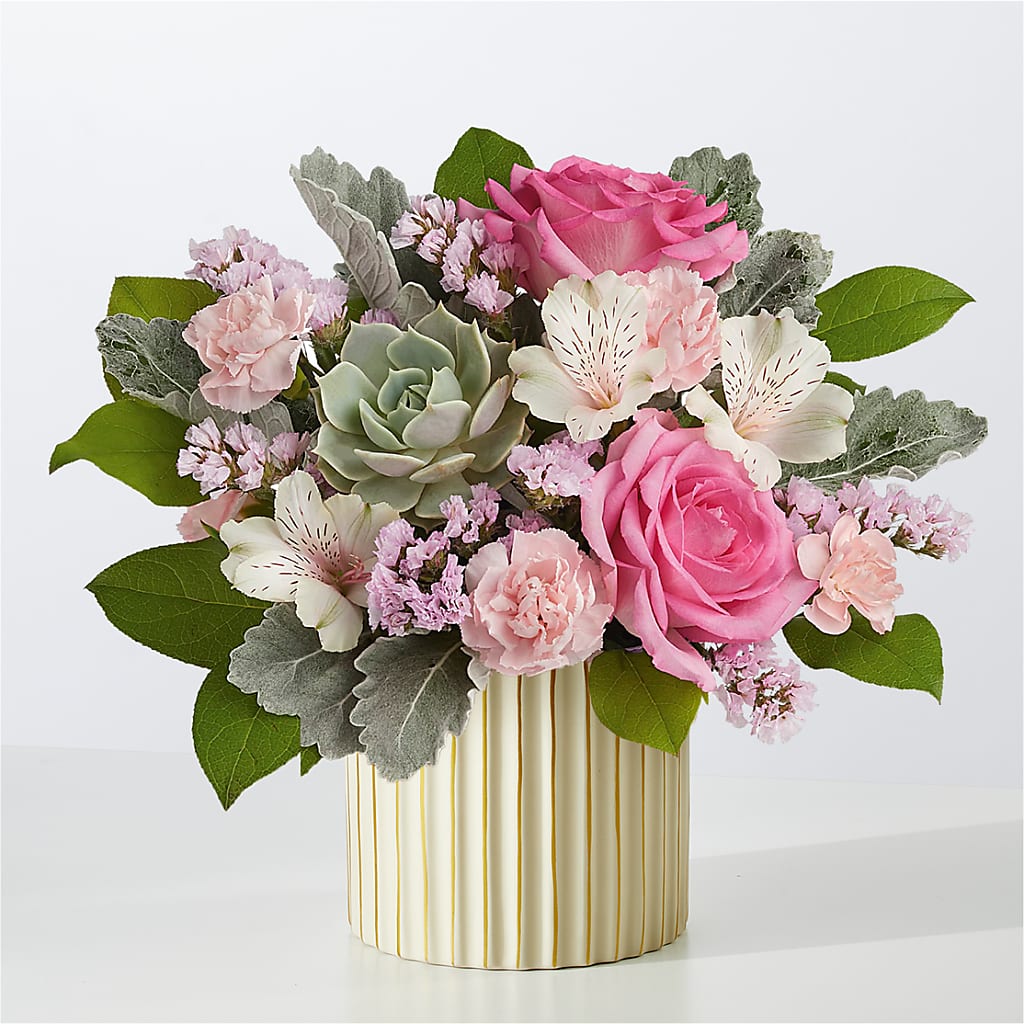 Dusty Rose Bouquet with Ivory Vase – BRICK HOUSE FLORIST & GIFTS, Staunton IL