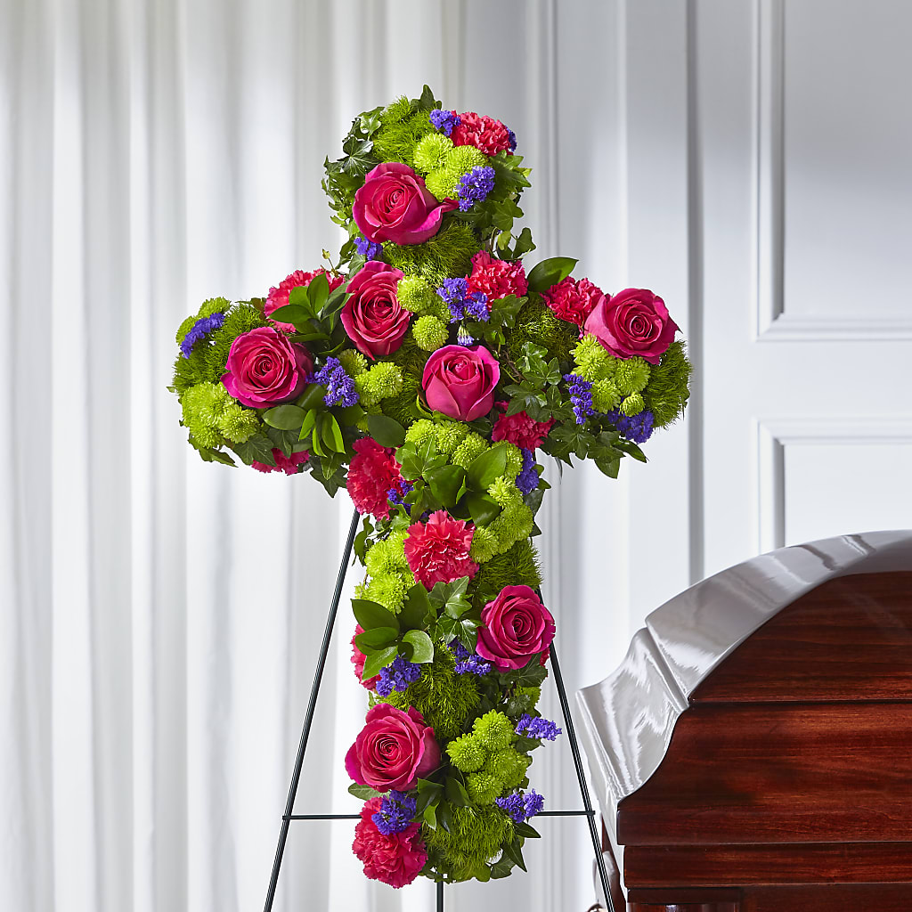 Tribute Rose Floral Cross – BRICK HOUSE FLORIST & GIFTS, Staunton IL