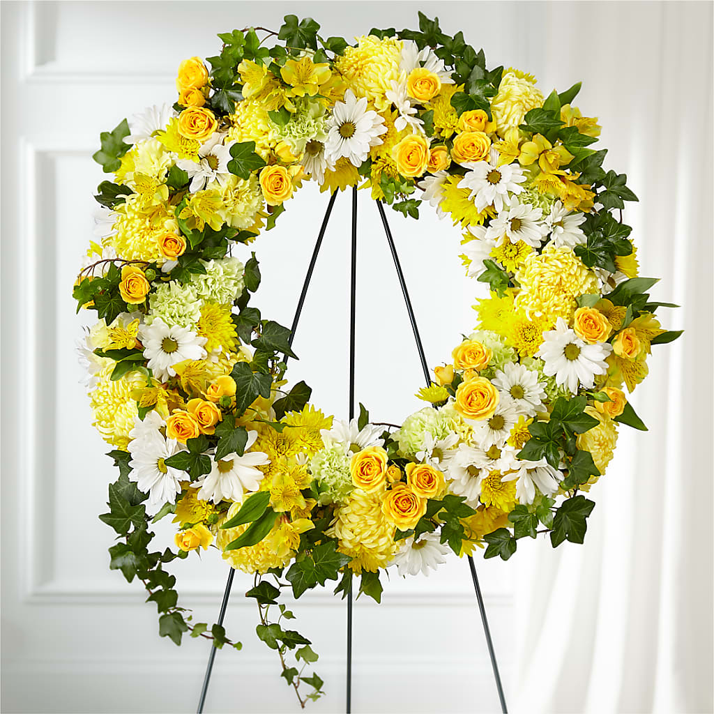 Golden Remembrance Wreath – BRICK HOUSE FLORIST & GIFTS, Staunton IL