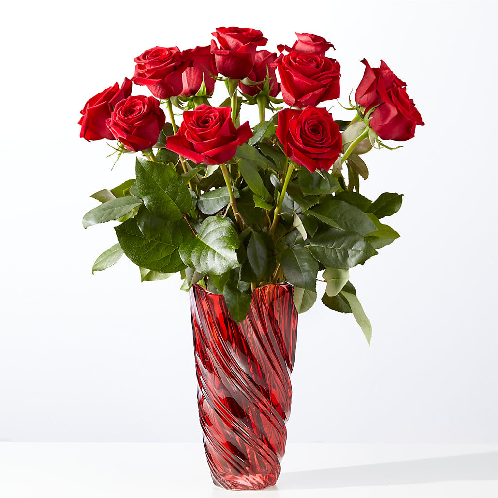 Classic Love Red Rose Bouquet with Luxe Swirl Vase – BRICK HOUSE FLORIST & GIFTS, Staunton IL