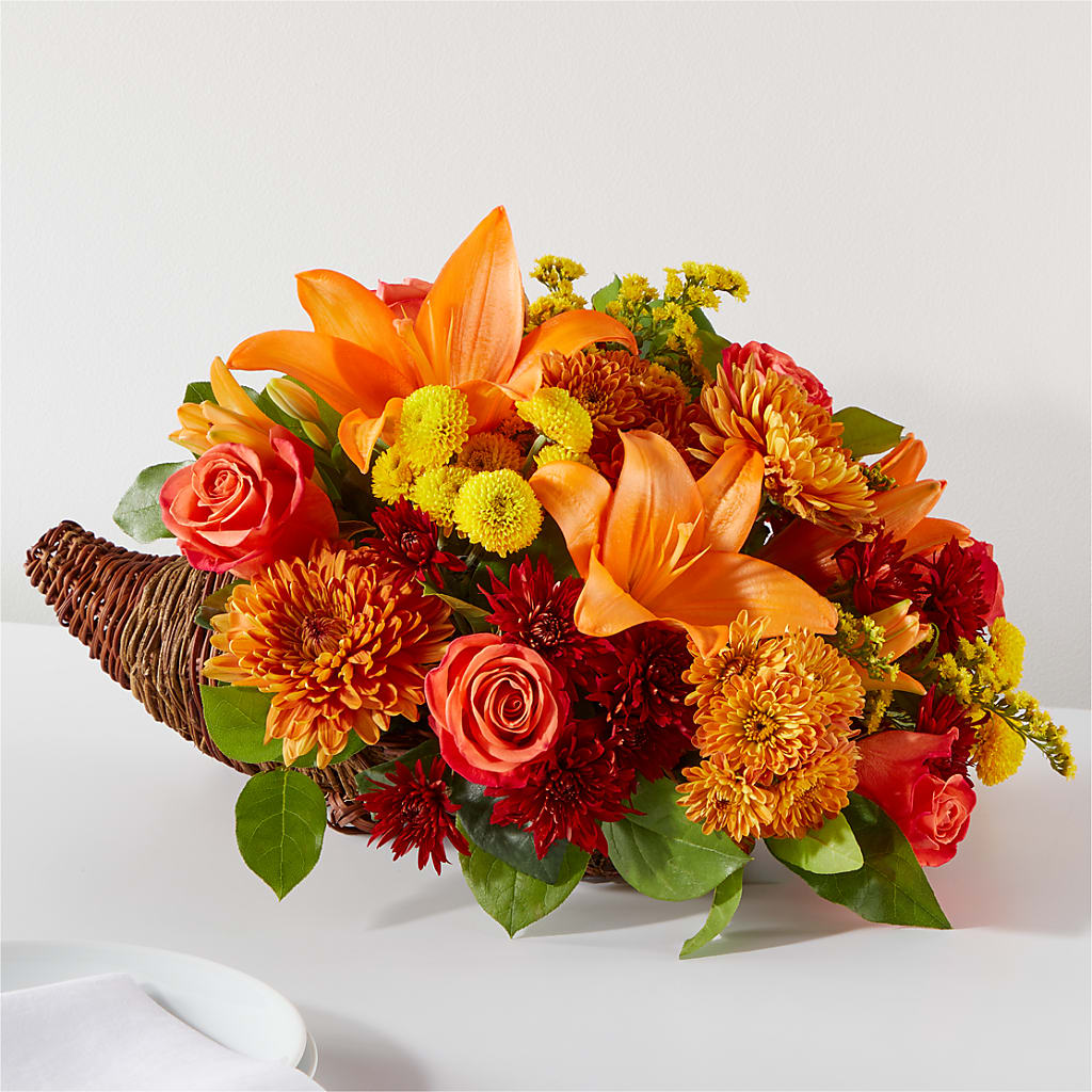 Bouquet of Blessings Cornucopia – BRICK HOUSE FLORIST & GIFTS, Staunton IL