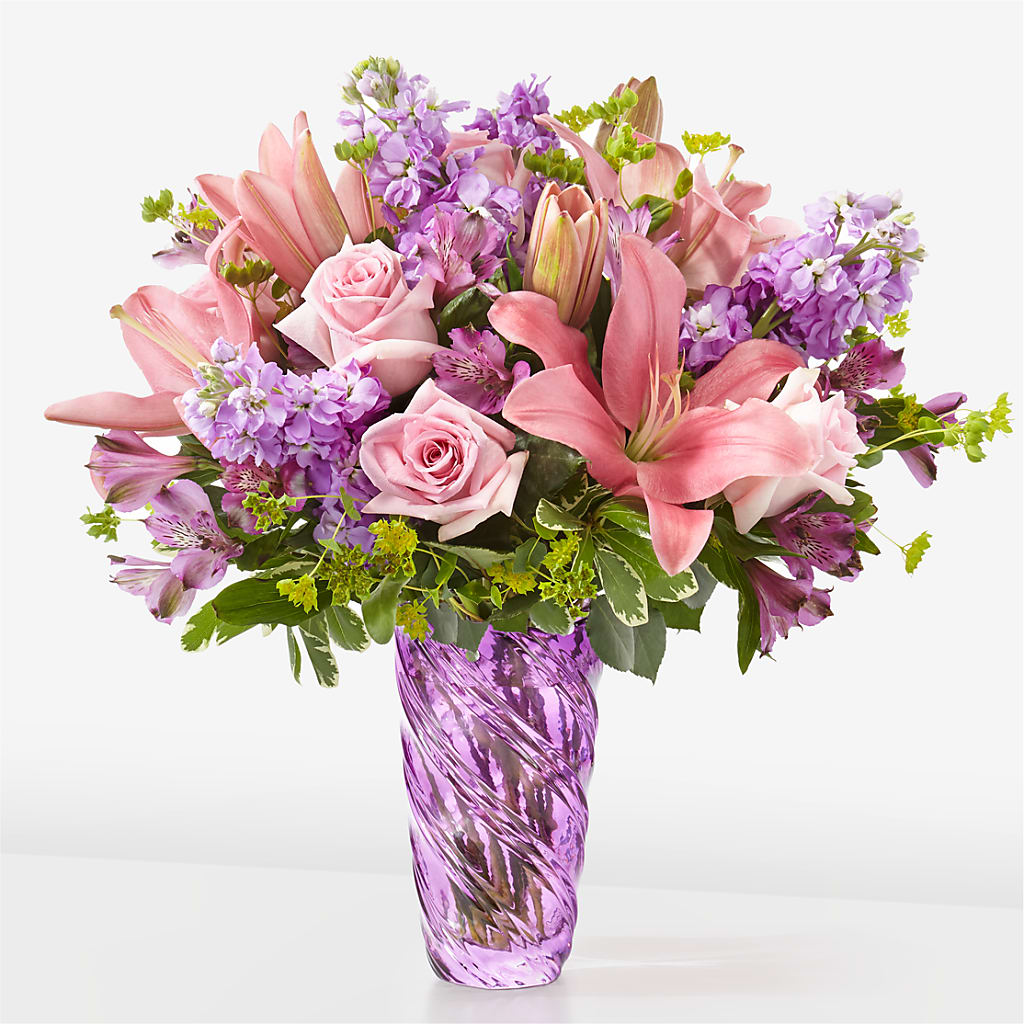 Precious Petals Bouquet with Luxe Swirl Vase – BRICK HOUSE FLORIST & GIFTS, Staunton IL