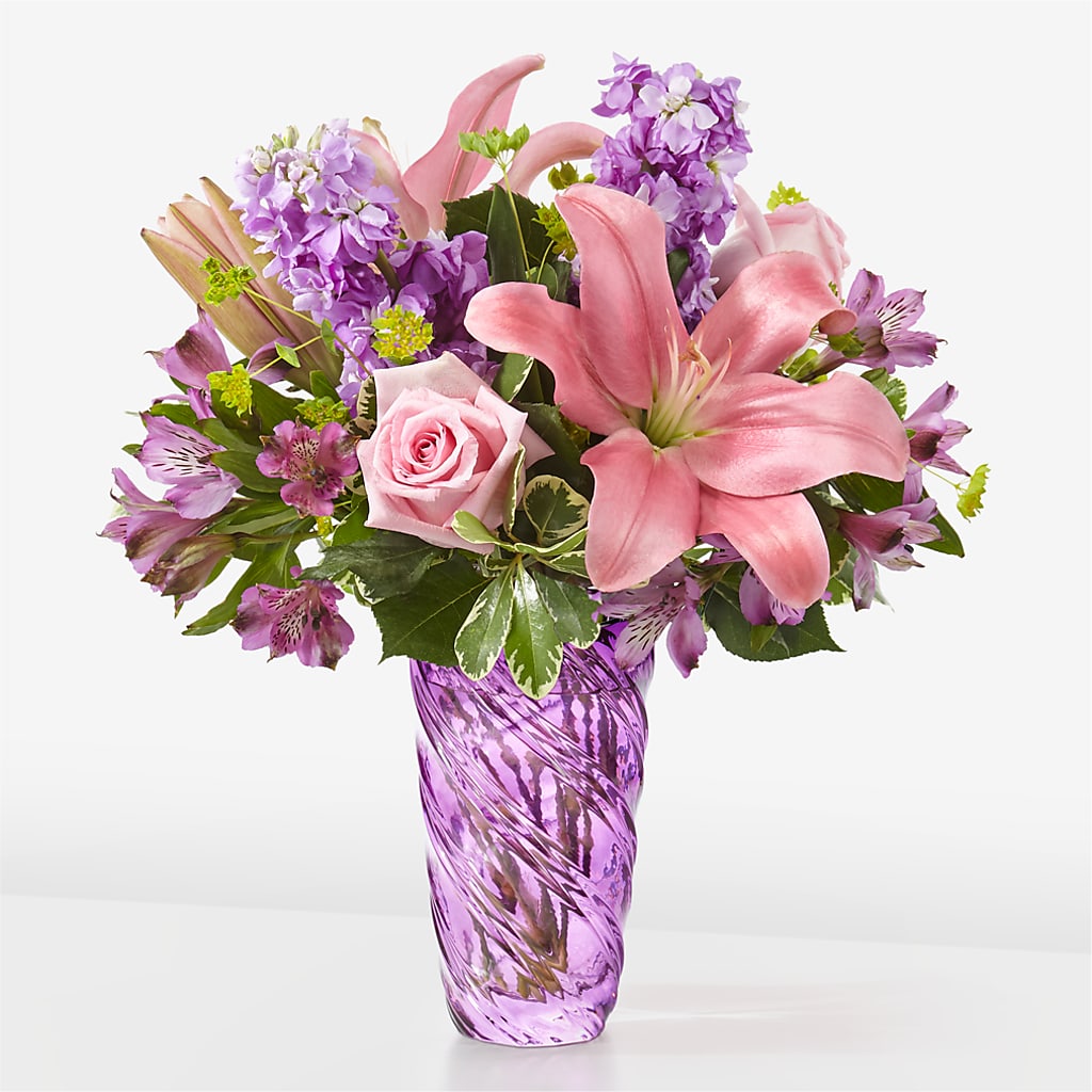 Precious Petals Bouquet with Luxe Swirl Vase – BRICK HOUSE FLORIST & GIFTS, Staunton IL