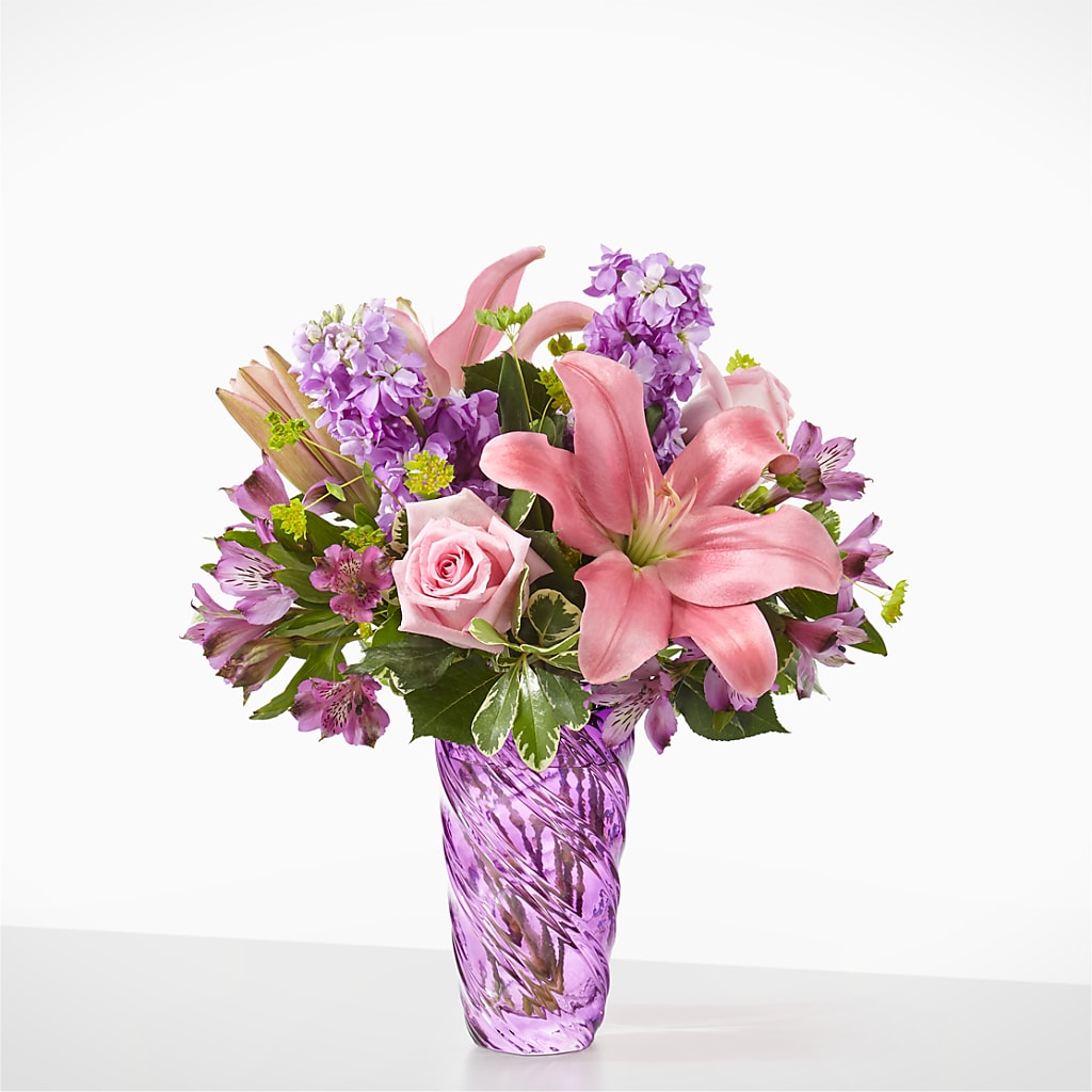 Precious Petals Bouquet with Luxe Swirl Vase – BRICK HOUSE FLORIST & GIFTS, Staunton IL