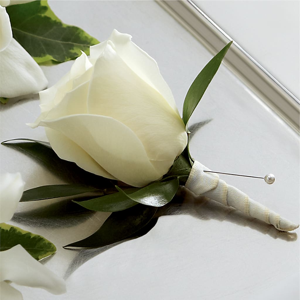 White Rose Boutonniere – BRICK HOUSE FLORIST & GIFTS, Staunton IL
