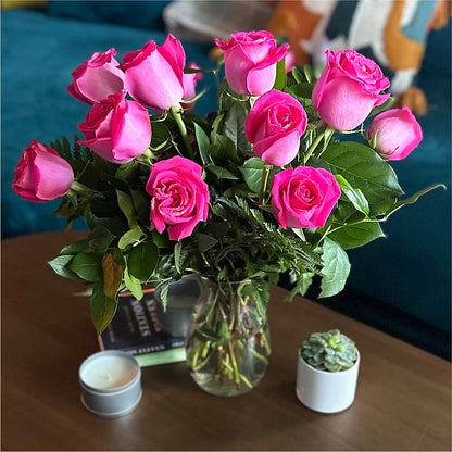 Long Stem Pink Rose Bouquet – BRICK HOUSE FLORIST & GIFTS, Staunton IL