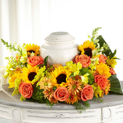 Faithful Sunflower Cremation Adornment – BRICK HOUSE FLORIST & GIFTS, Staunton IL
