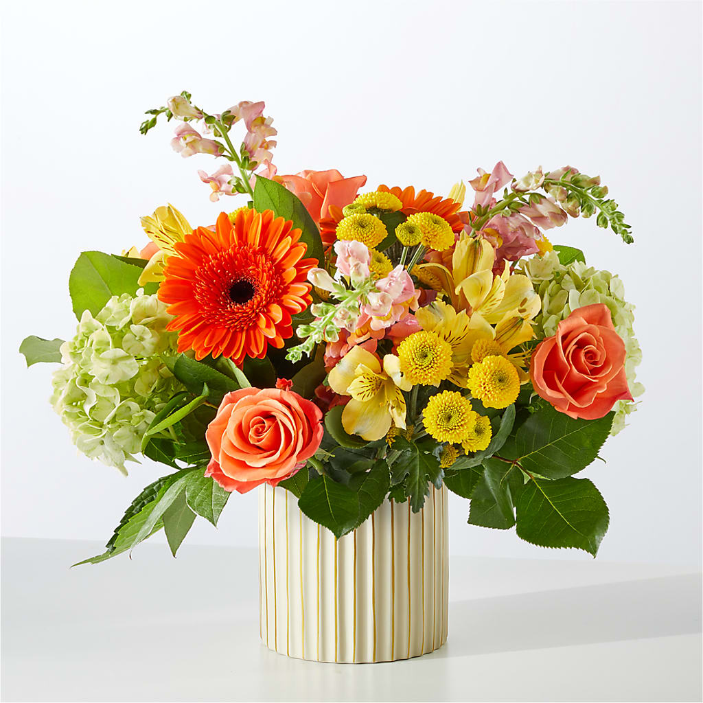 Autumn Sunshine Bouquet with Ivory Vase – BRICK HOUSE FLORIST & GIFTS, Staunton IL