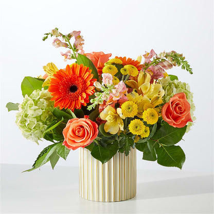 Autumn Sunshine Bouquet with Ivory Vase – BRICK HOUSE FLORIST & GIFTS, Staunton IL