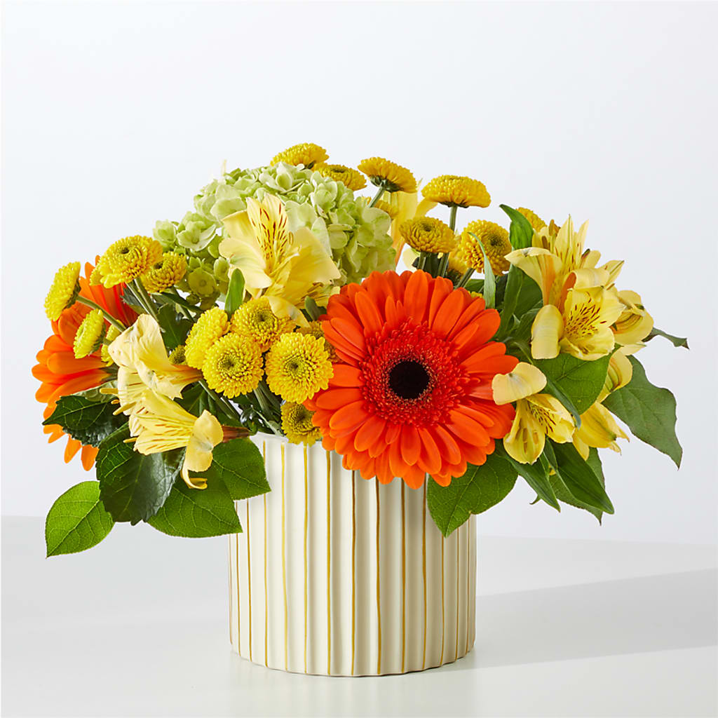 Autumn Sunshine Bouquet with Ivory Vase – BRICK HOUSE FLORIST & GIFTS, Staunton IL