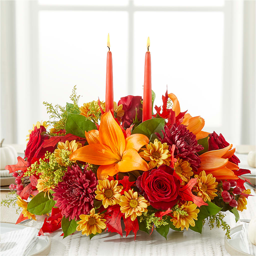 Autumn's Embrace Centerpiece – BRICK HOUSE FLORIST & GIFTS, Staunton IL