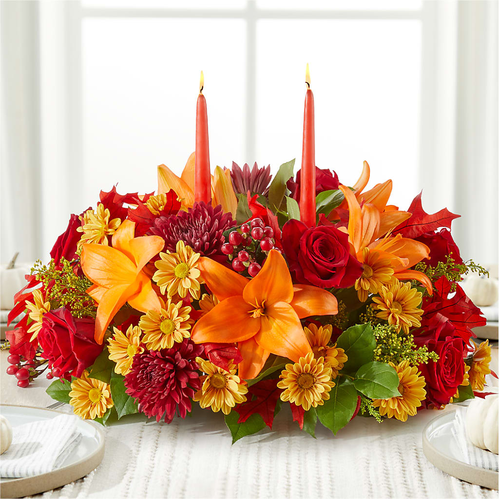 Autumn's Embrace Centerpiece – BRICK HOUSE FLORIST & GIFTS, Staunton IL