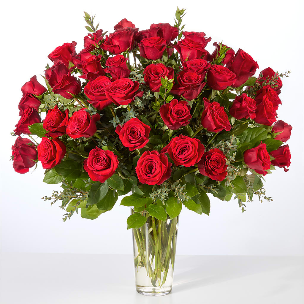 Forever Yours Fifty Stem Red Rose Bouquet – BRICK HOUSE FLORIST & GIFTS, Staunton IL
