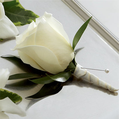 White Rose Boutonniere – BRICK HOUSE FLORIST & GIFTS, Staunton IL